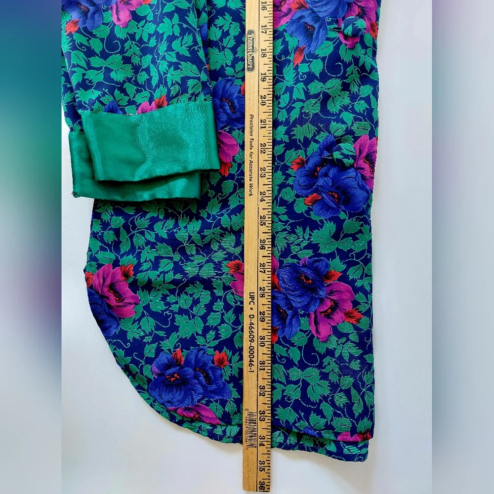 80s Floral Double Breasted Tuxedo Nightshirt Medium Victoria's Secret Gold Label